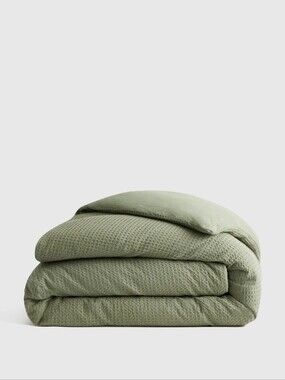 Quince King / Cal King Organic Luxe Honeycomb Duvet Cover Olive / Green